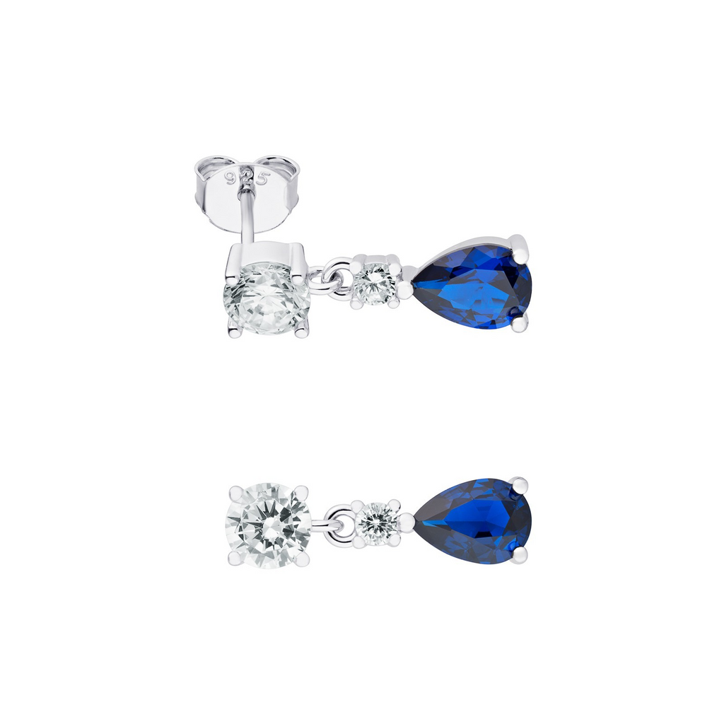Sapphire Teardrop Drop Earrings Sterling Silver 925 Hallmarked British Made