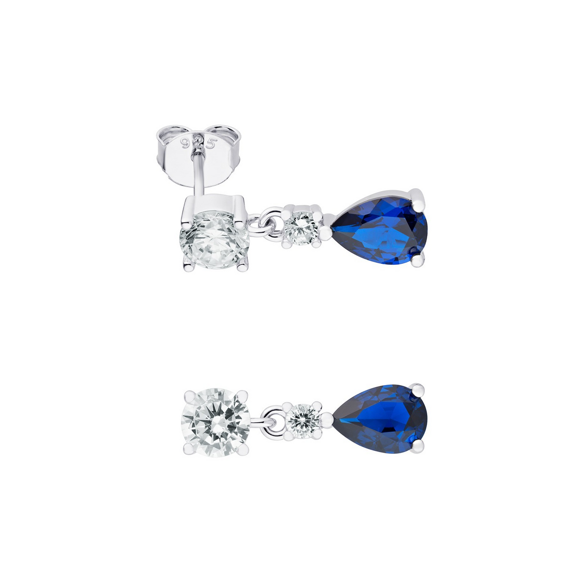 Sapphire Teardrop Drop Earrings Sterling Silver 925 Hallmarked British Made