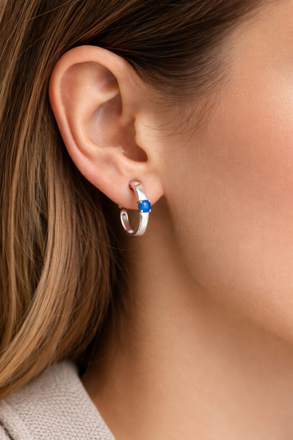 Lapis Lazuli Huggie Hoop Earrings Sterling Silver 925 Hallmarked Brand New Boxed