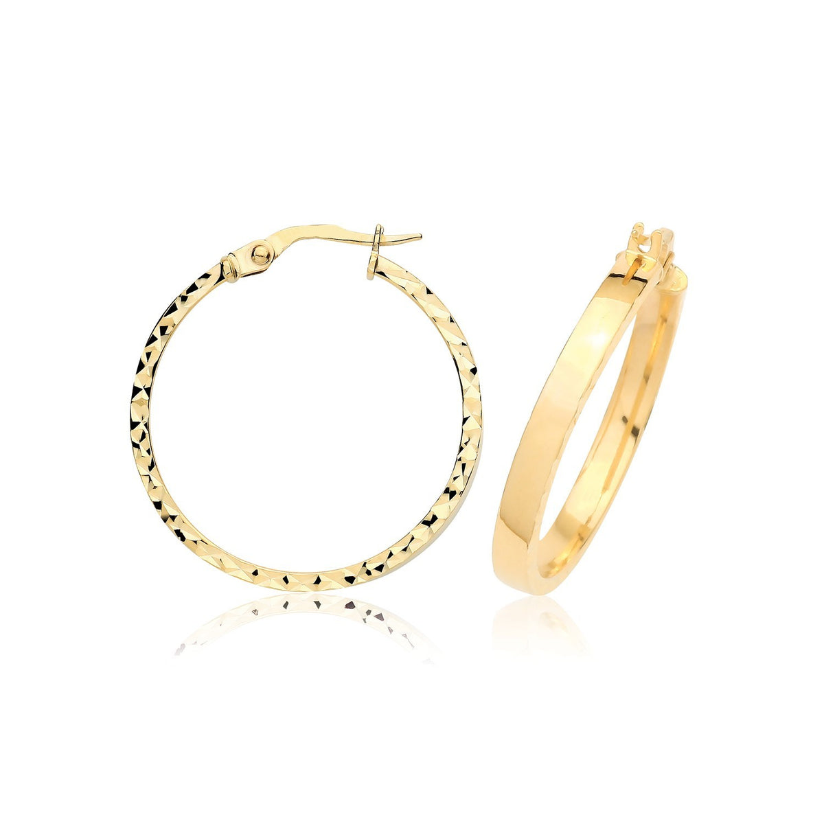9ct Yellow Gold Chunky DC Hoop Earrings 375 Hallmarked 10mm - 30mm Diameter