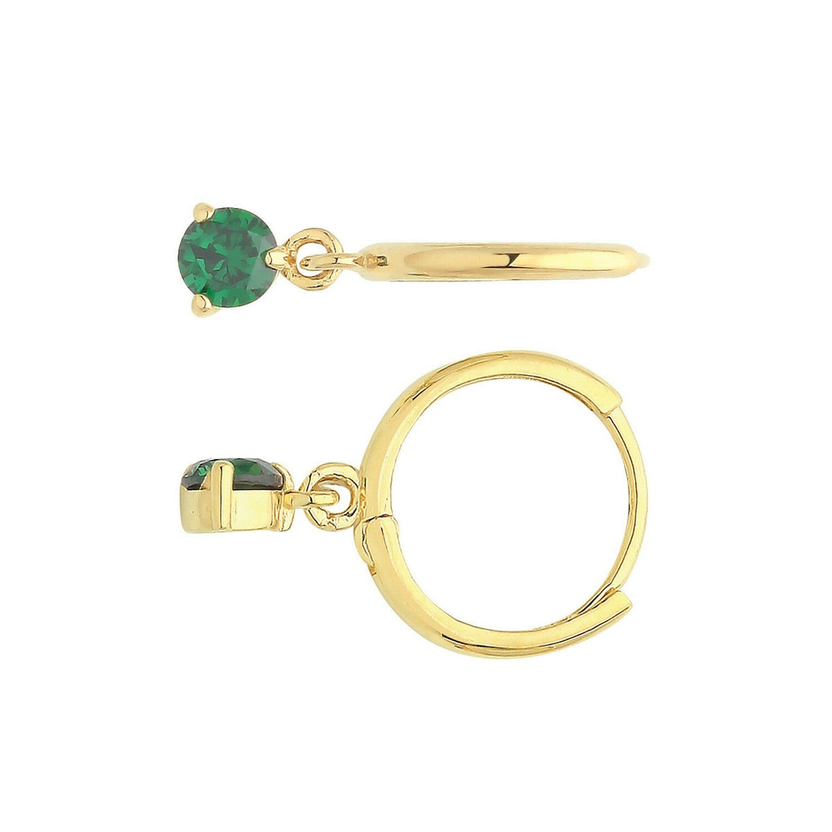 Yellow Gold Emerald Earrings Drop Hoops Natural Stone 375 9 Carat New Boxed