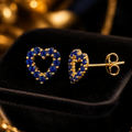 Natural Heart Sapphire Stud Earrings 9ct Yellow Gold 375 Hallmarked British Made