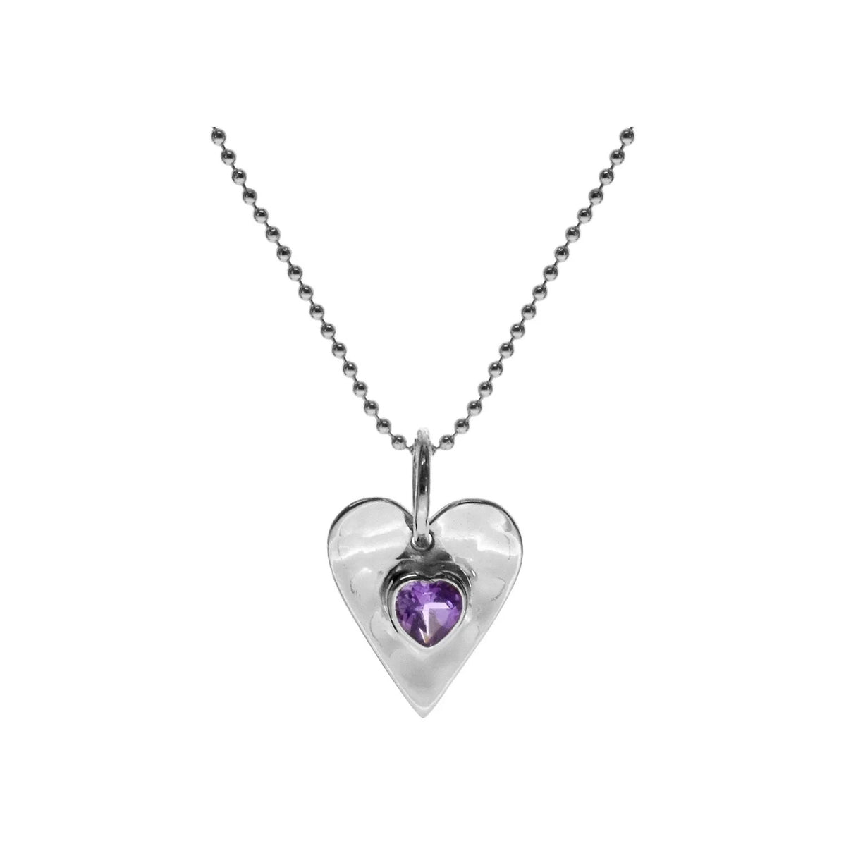 Heart Flush Amethyst Necklace Solid Sterling Silver 925 Hallmarked British Made