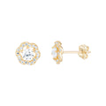 Hexagon Halo Gemstone Stud Earrings 9ct Yellow Gold 375 Hallmarked British Made