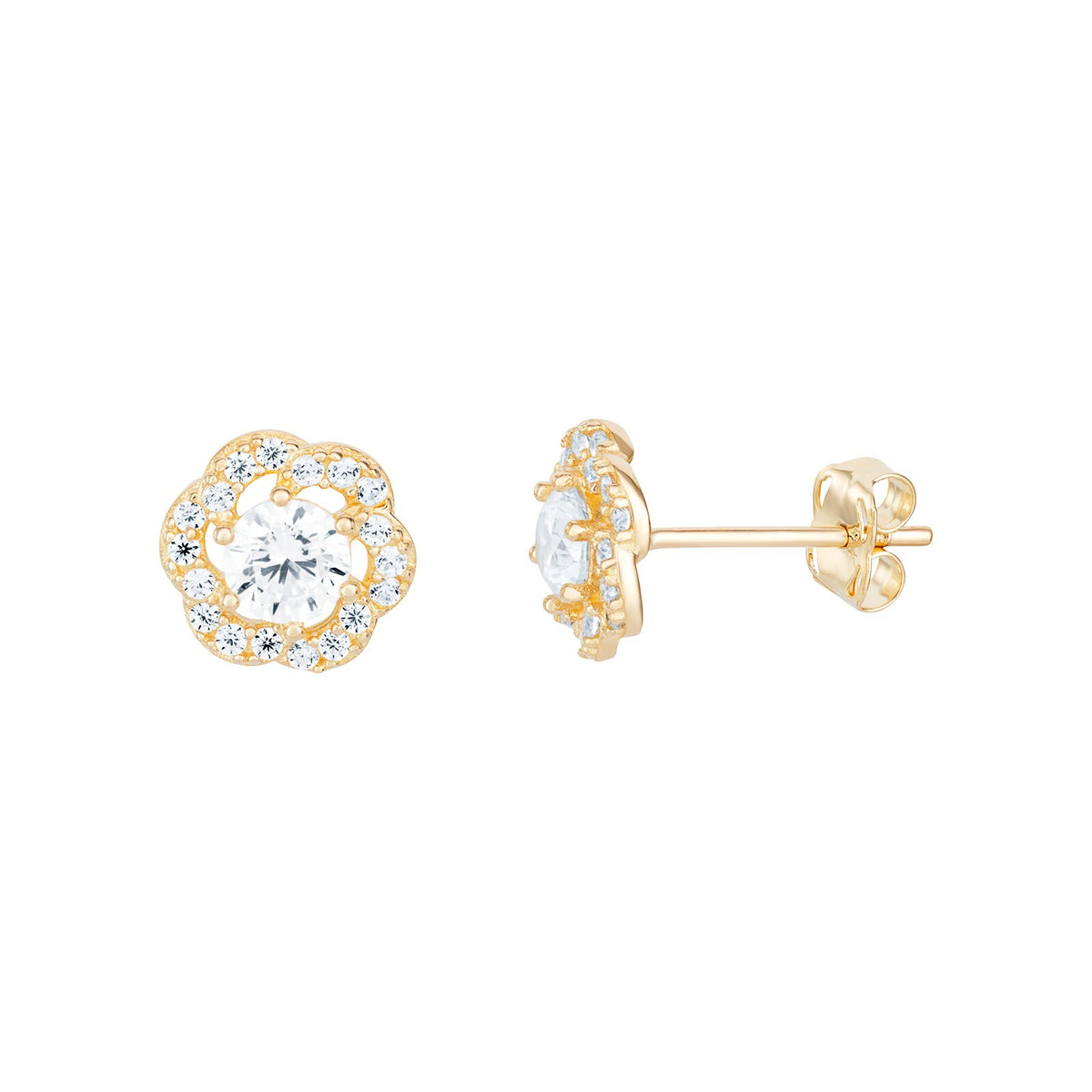 Hexagon Halo Gemstone Stud Earrings 9ct Yellow Gold 375 Hallmarked British Made