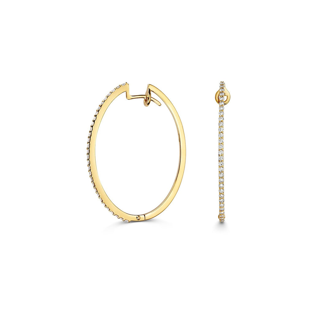32mm Natural Diamond Hoop Earrings 18ct Yellow Gold Hallmarked British Made