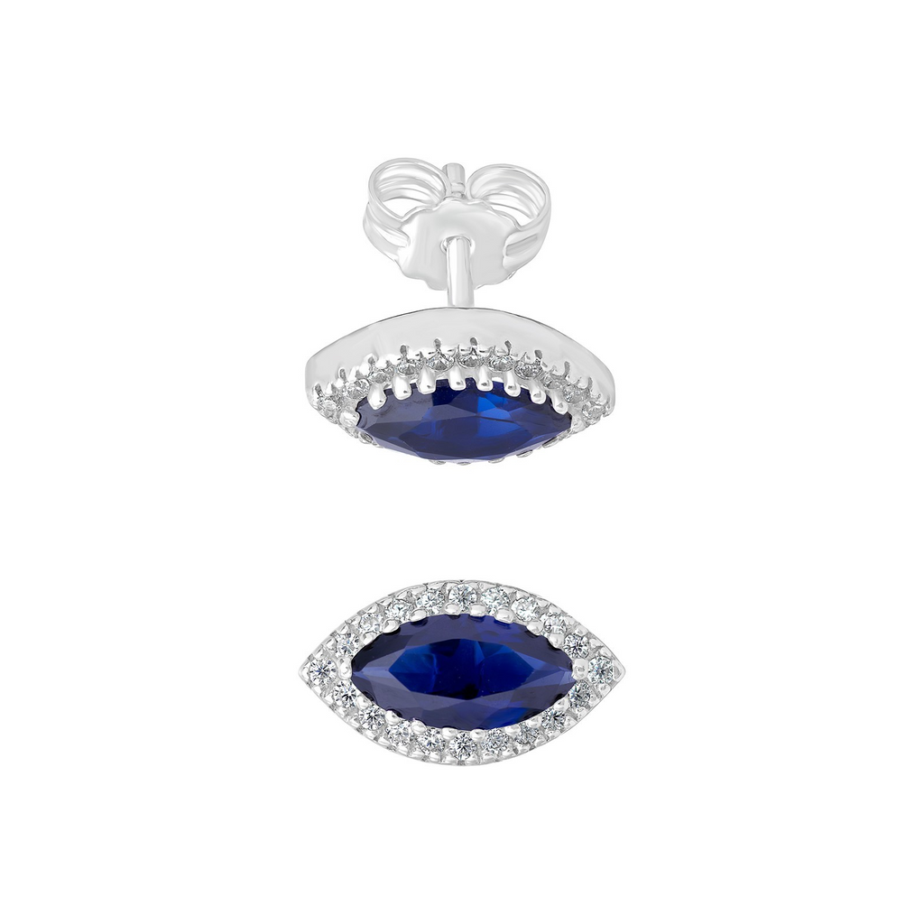 Natural Sapphire Marquise Earrings Sterling Silver 925 Hallmarked British Made