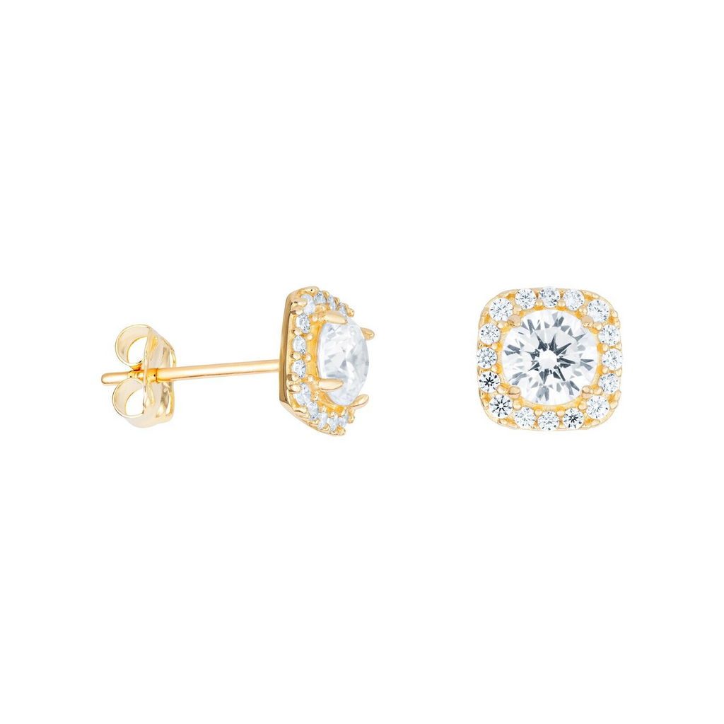 Square Halo Gemstone Stud Earrings 9ct Yellow Gold 375 Hallmarked British Made