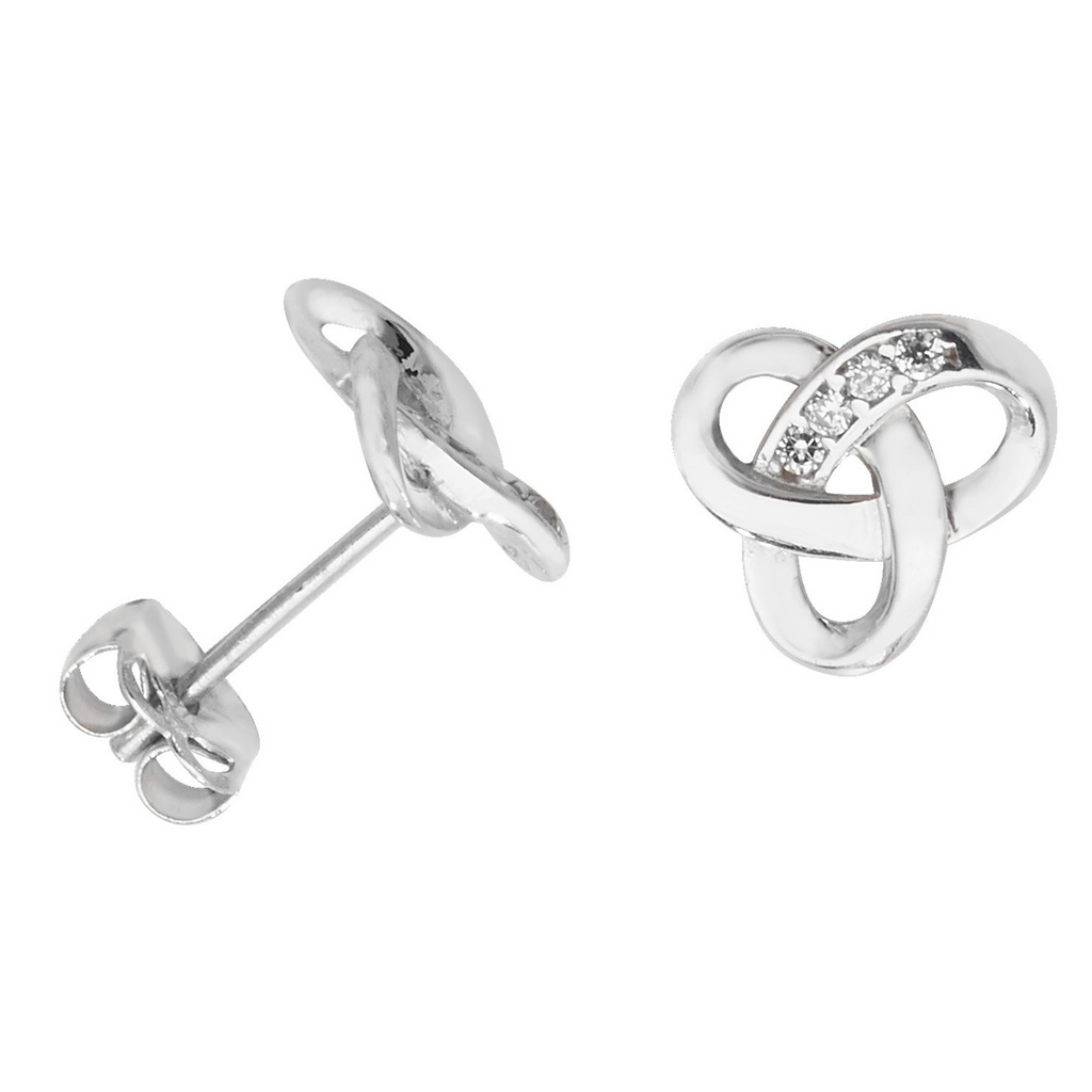 4 Stone Infinity Stud Earrings 9ct White Gold 375 Hallmarked Brand New Boxed