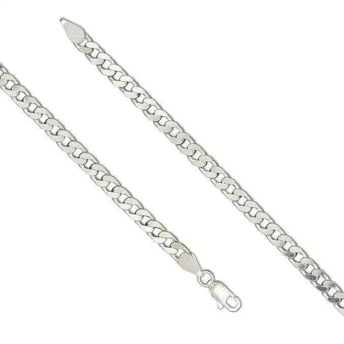 Gents Flat Curb Chain Solid Sterling Silver 925 Hallmarked British Made