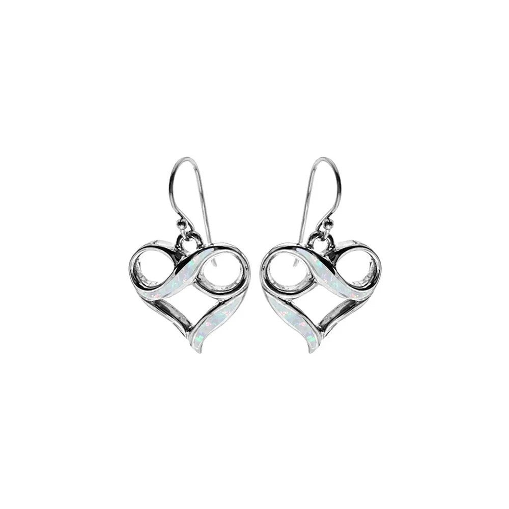 White Opal Infinity Heart Earrings Sterling Silver 925 Hallmarked British Made