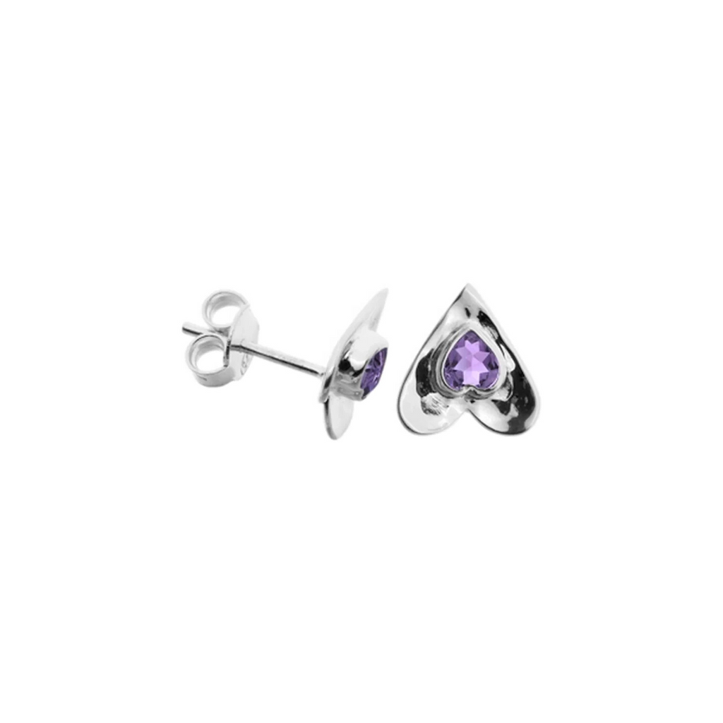 Amethyst Heart Stud Earrings Sterling Silver 925 Hallmarked Brand New Boxed