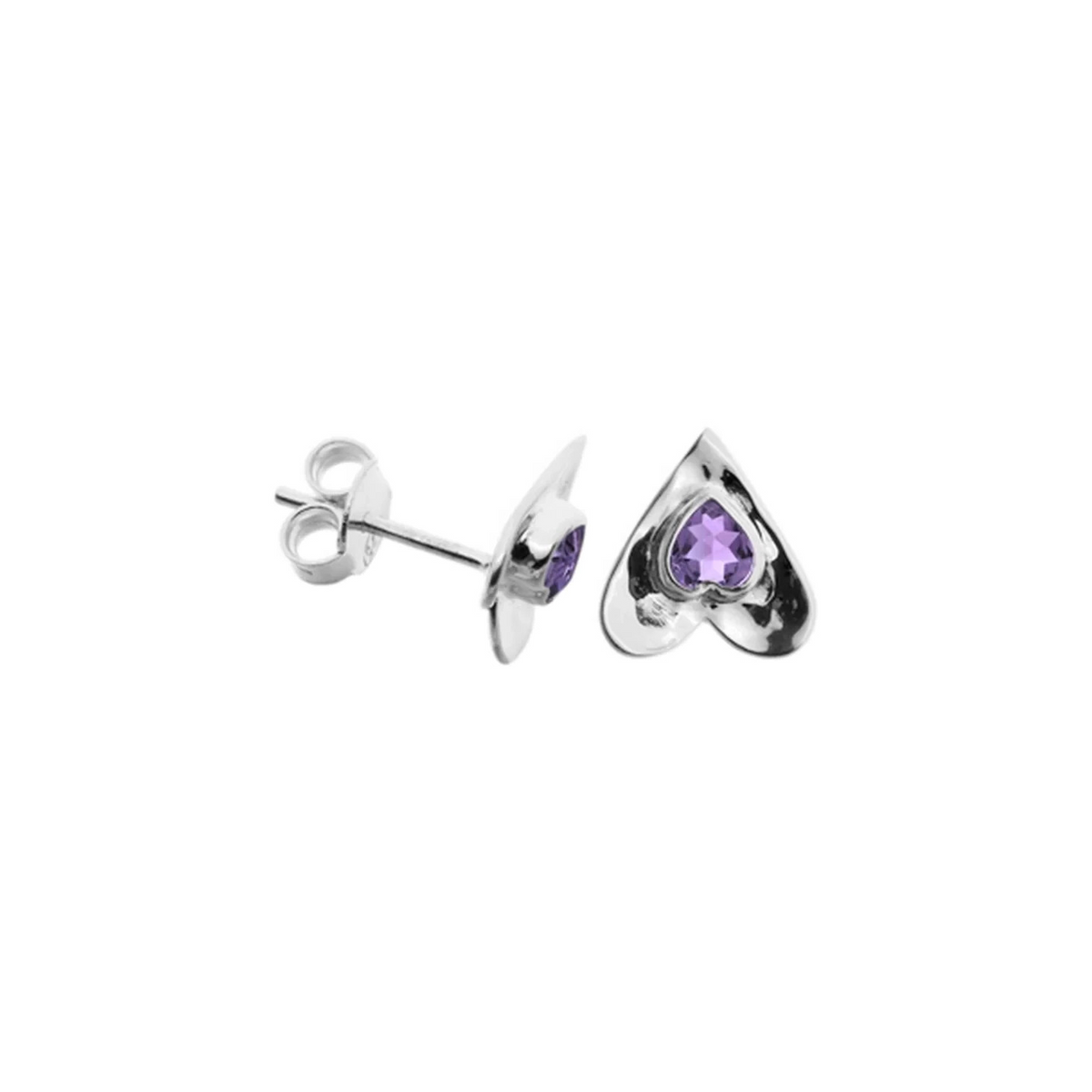 Amethyst Heart Stud Earrings Sterling Silver 925 Hallmarked Brand New Boxed