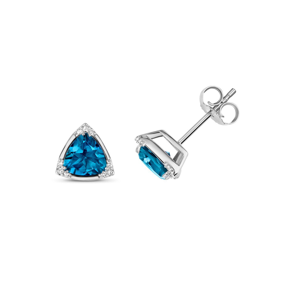 Natural Triangular Blue Topaz Diamond Earrings 9ct White Gold 375 Hallmarked