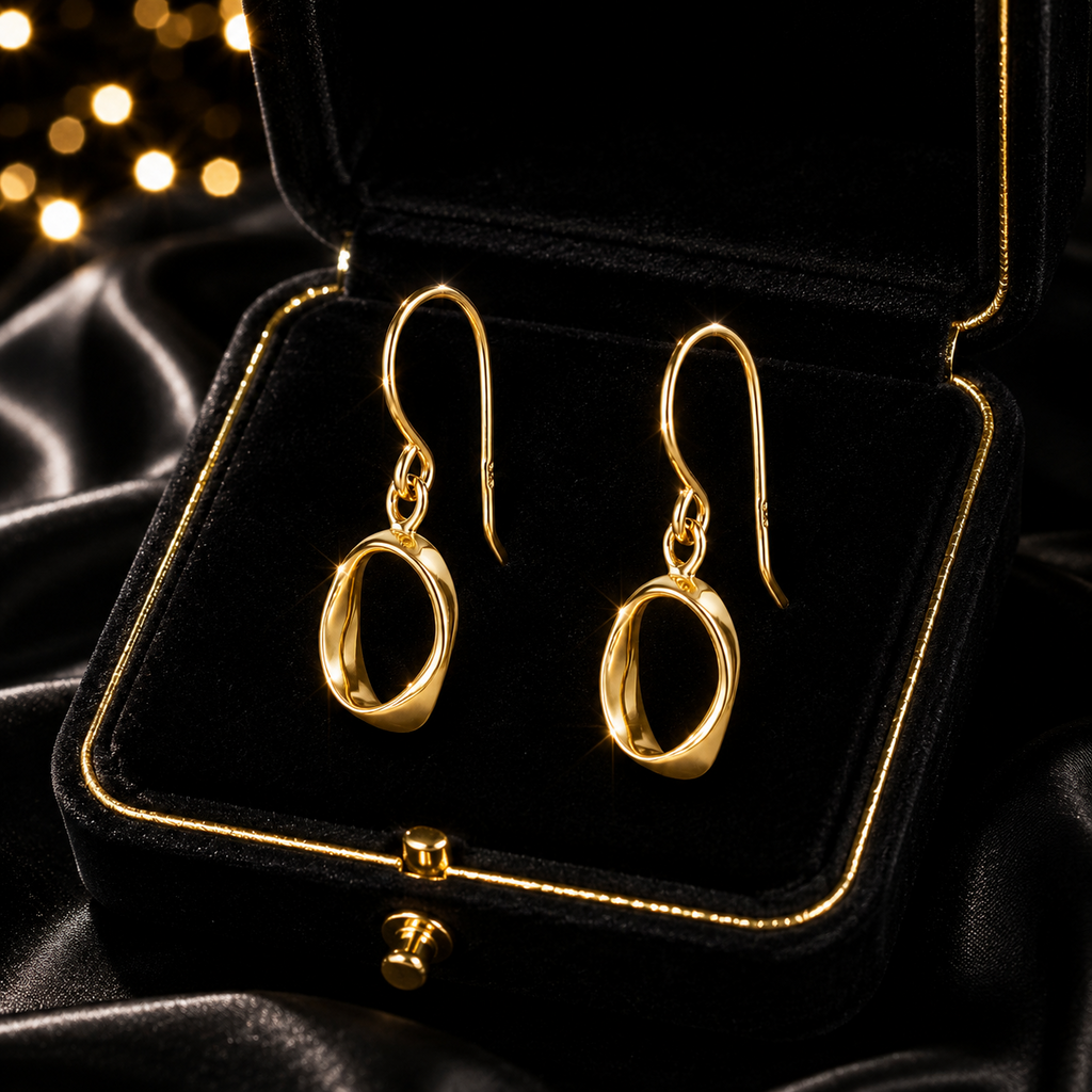 Twist Hook Drop Earrings 9ct yellow Gold Plated Hallmarked British Made