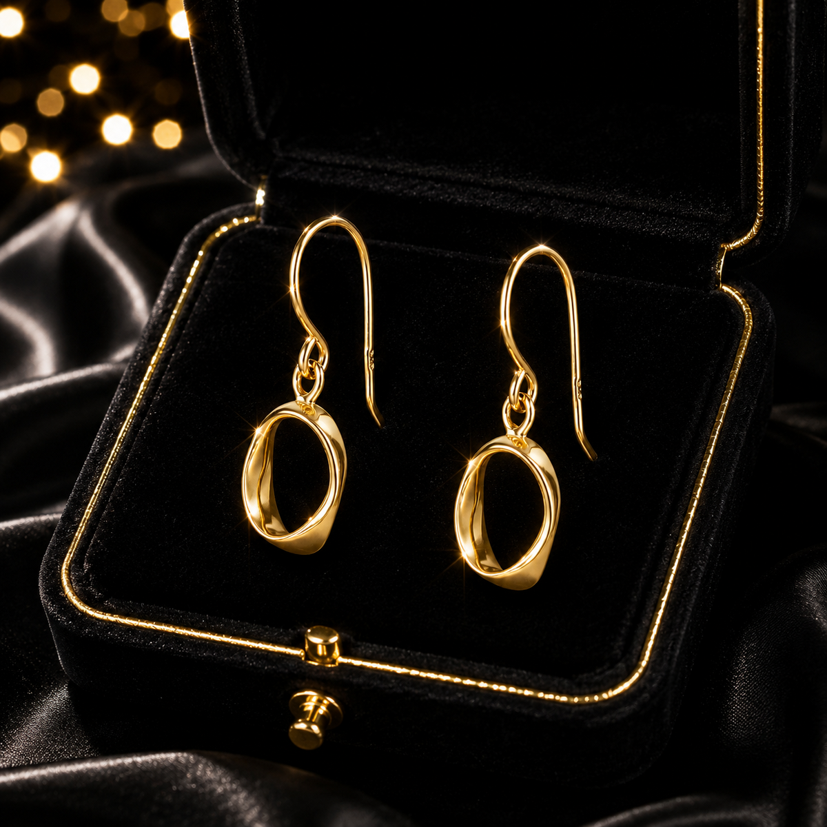 Twist Hook Drop Earrings 9ct yellow Gold Plated Hallmarked British Made