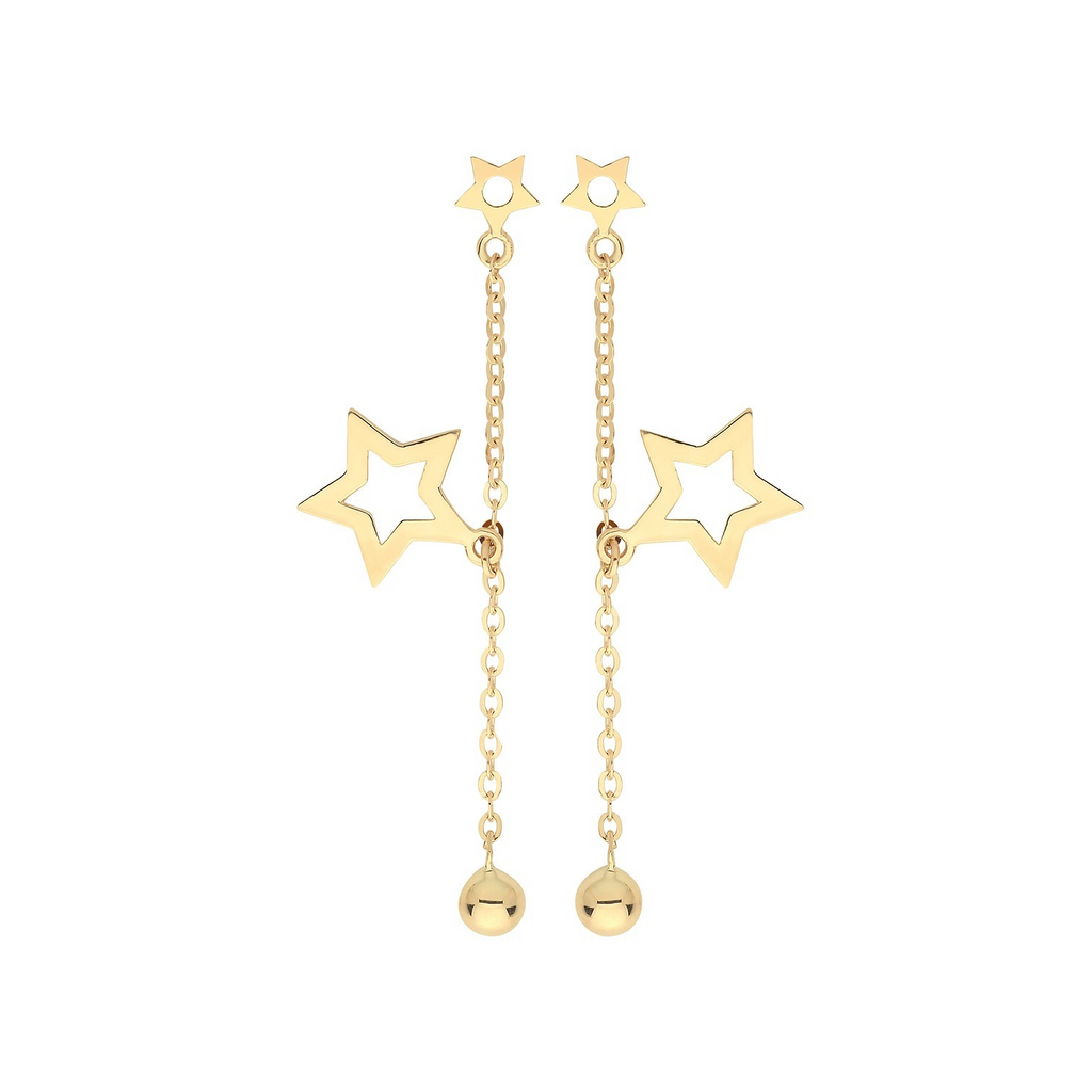 Star Chain Drop Earrings 9ct Yellow Gold 375 Hallmarked Brand New Boxed