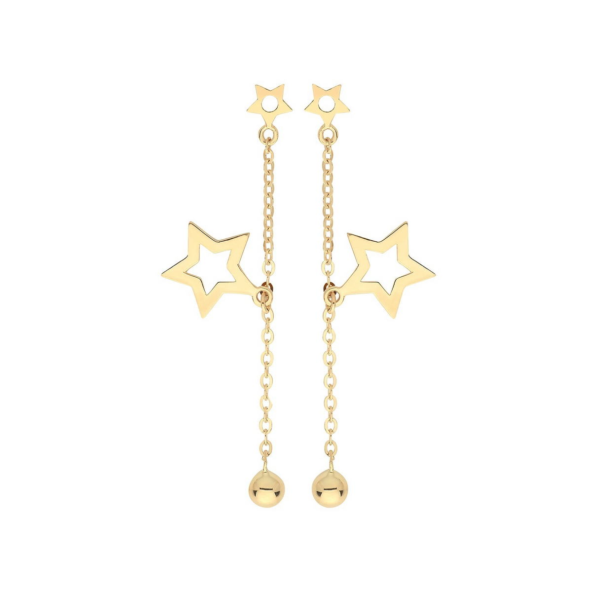 Star Chain Drop Earrings 9ct Yellow Gold 375 Hallmarked Brand New Boxed