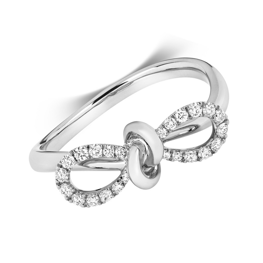 24 Natural Diamond Bow Ring 18ct White Gold Hallmarked Sizes J - Q