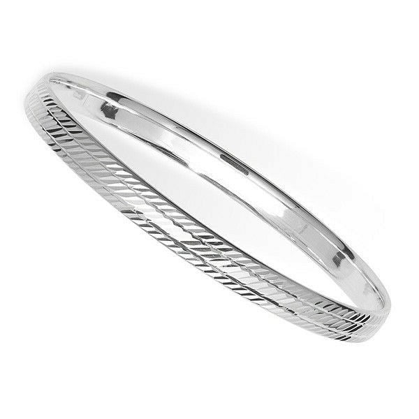 Sterling Silver Bangle Diamond Cut British Made Hallmarked Brand New 