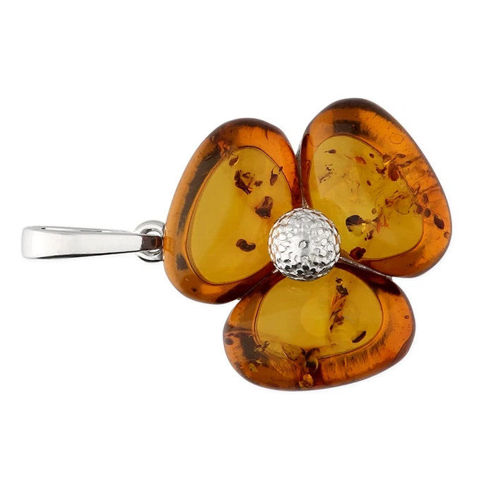 Statement Poppy Amber Pendant Sterling Silver 925 Hallmarked All Chain Lengths