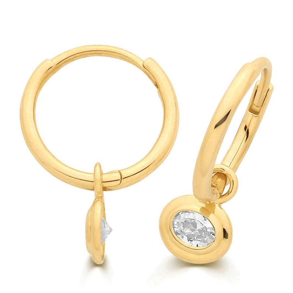 8mm 9ct Yellow Gold Charm Hoop Earrings British Made 375 Hallmarked Brand New