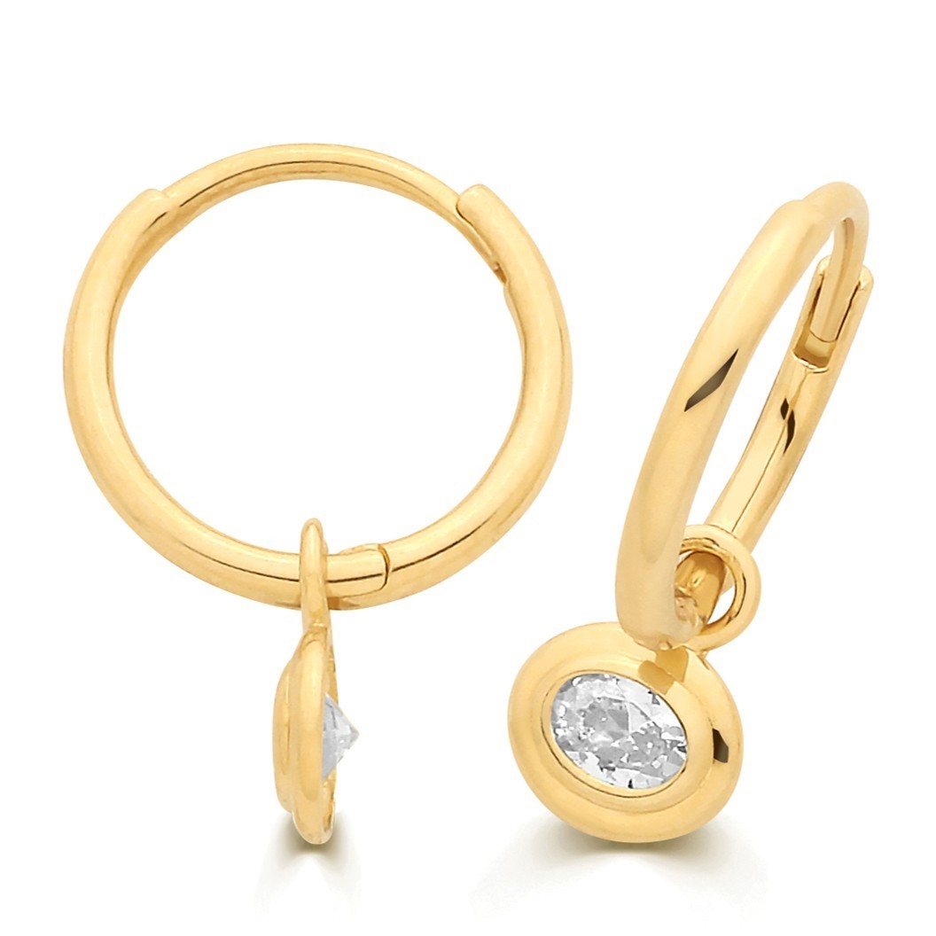 8mm 9ct Yellow Gold Charm Hoop Earrings British Made 375 Hallmarked Brand New