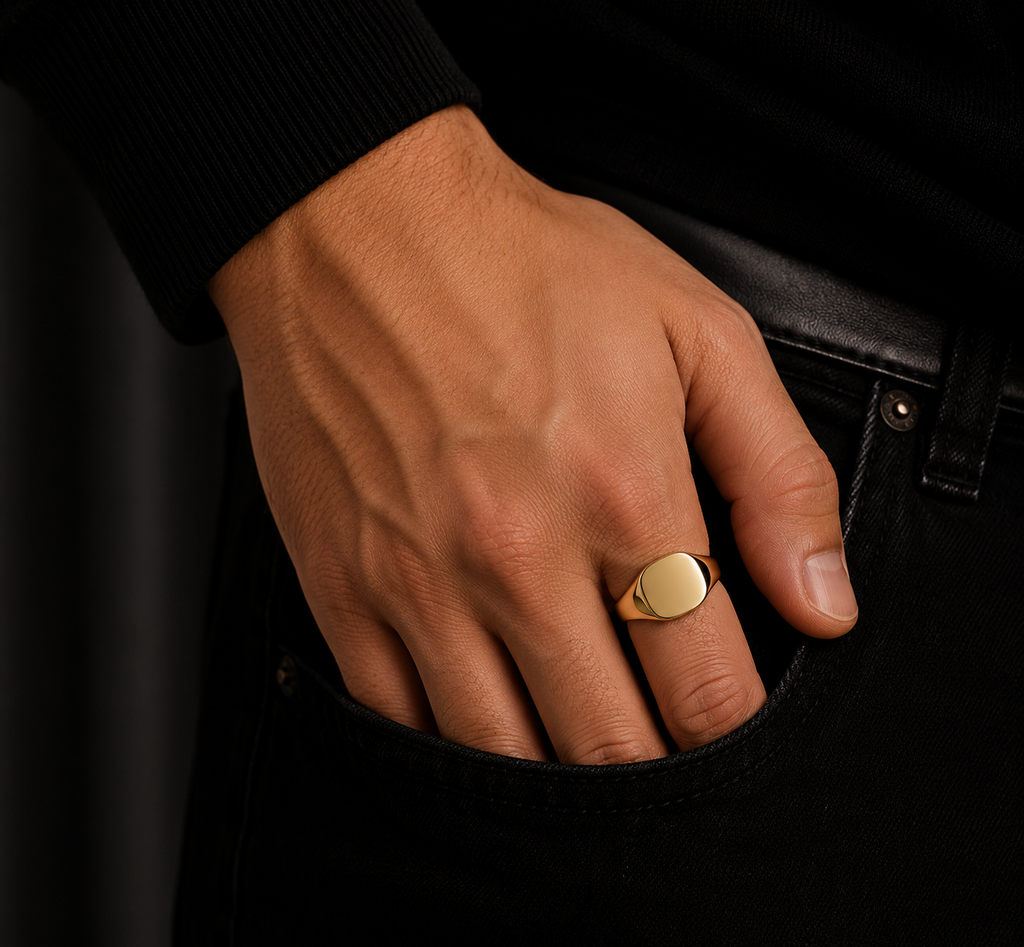 Cushion Mens 9ct Yellow Gold Signet Ring 375 Hallmarked British Made Size L - X