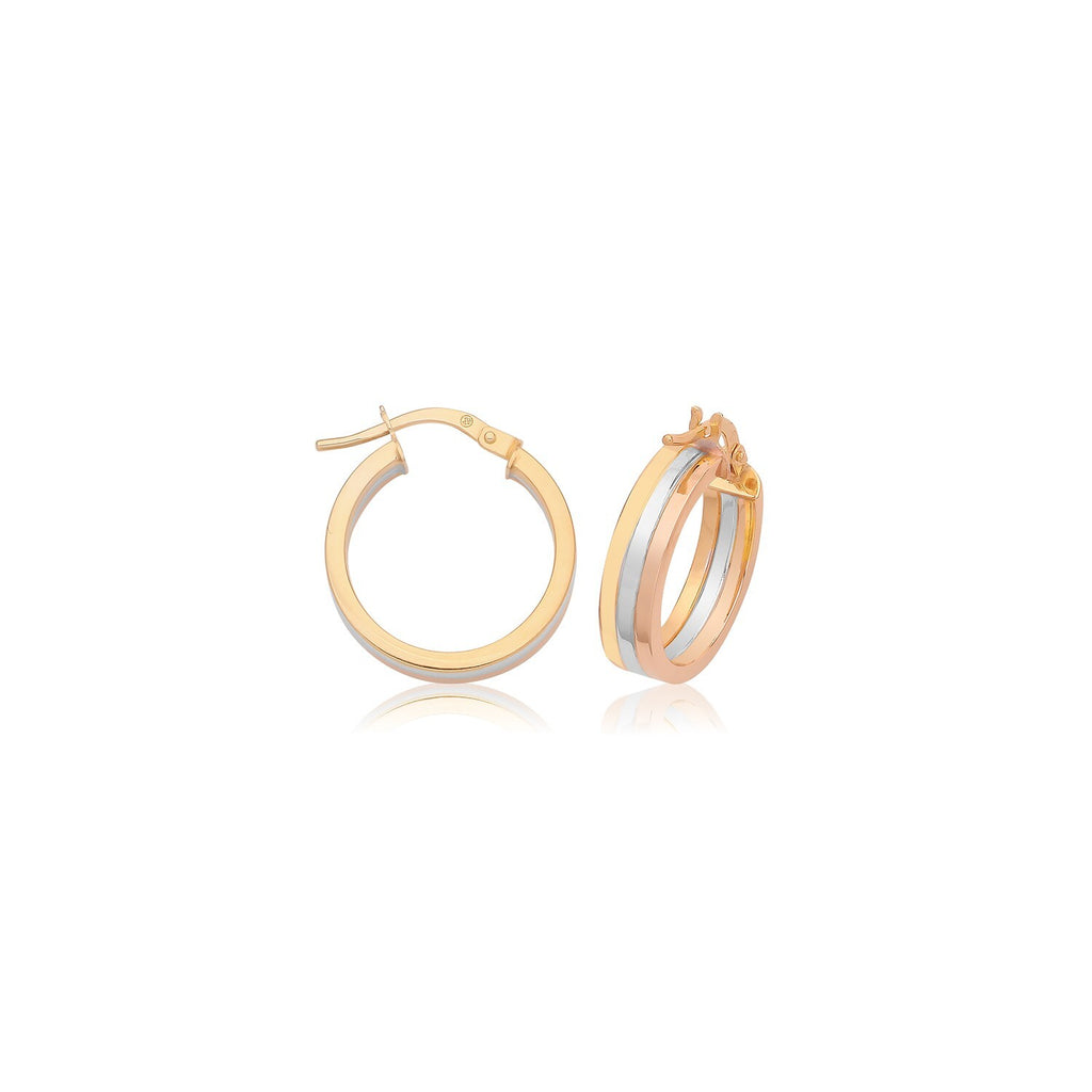 9ct 3 Tone Gold Hinged Hoop Earrings 375 Hallmarked 10mm - 30mm Diameter