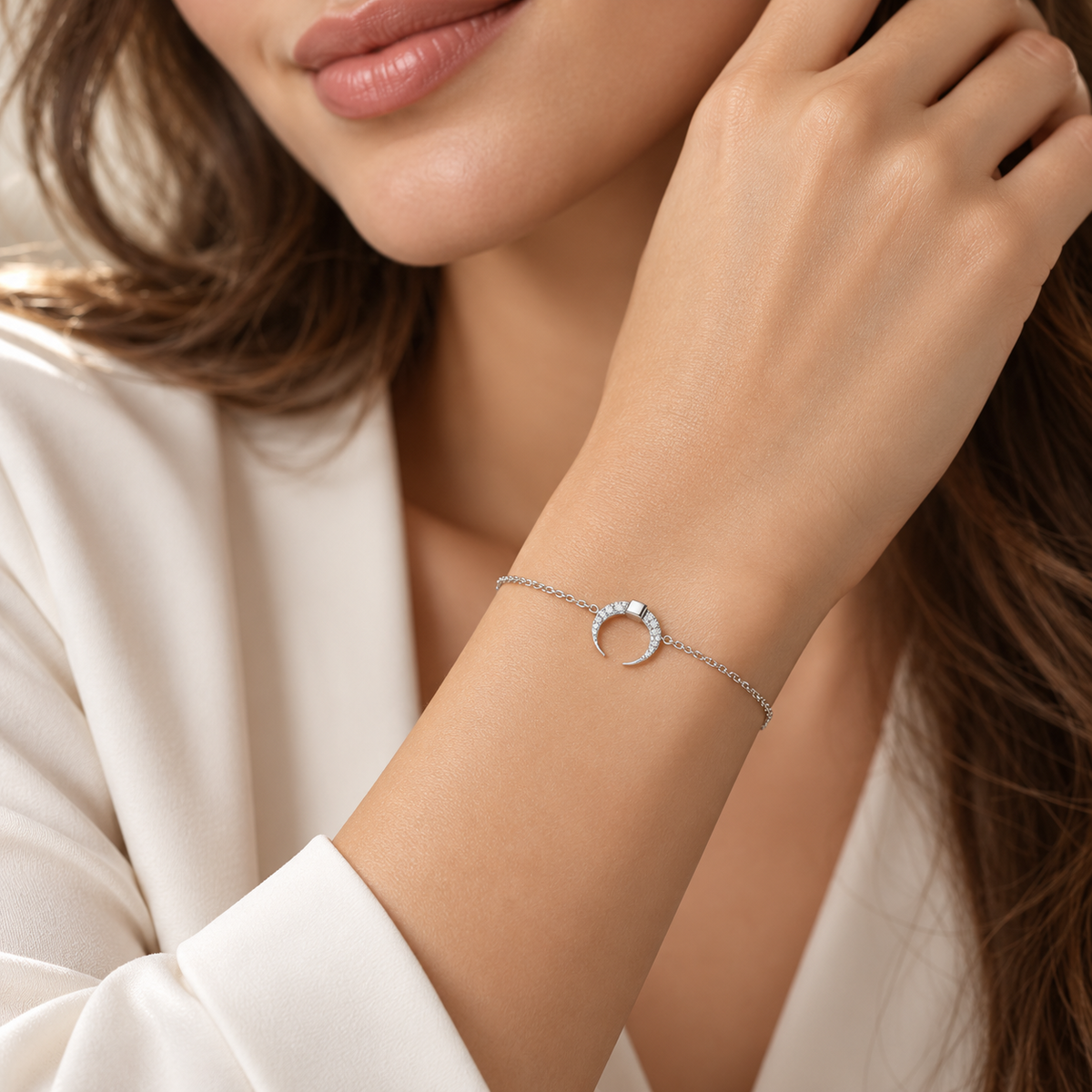 Ladies Pave Crescent Bracelet Sterling Silver 925 Hallmarked Brand New Boxed