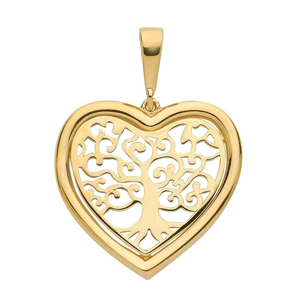 Heart Tree Of Life 9ct Yellow Gold Pendant 375 Hallmarked All Chain Lengths