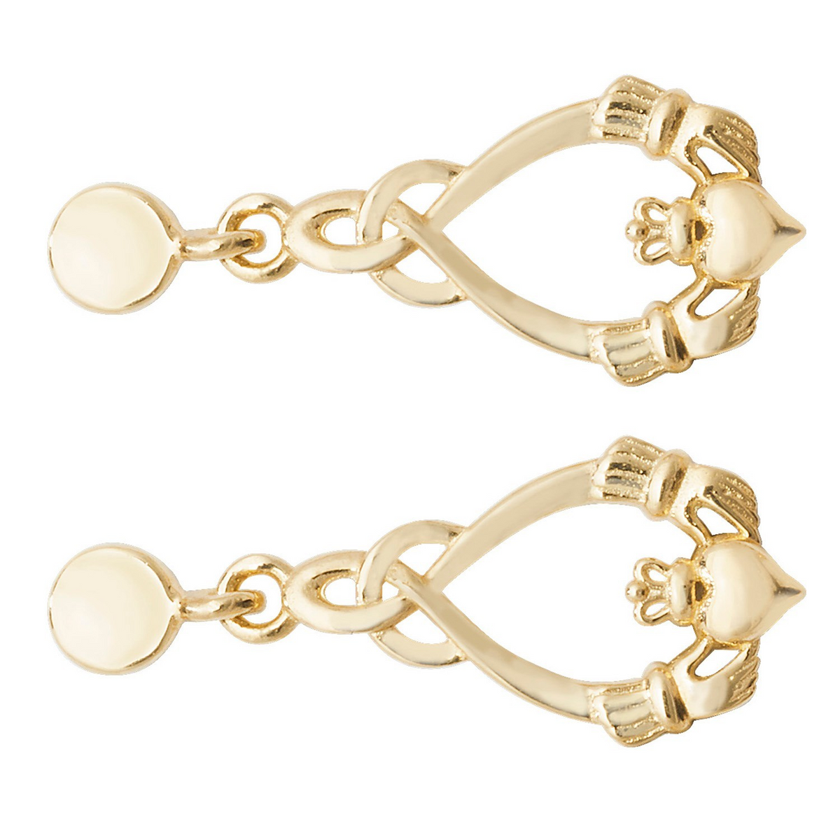 Claddagh Hook Drop Earrings 9ct Yellow Gold 375 Hallmarked Brand New Boxed