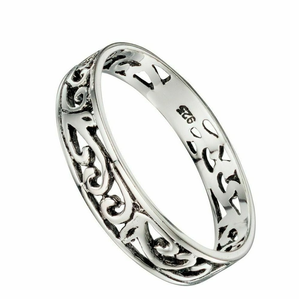 Sterling Silver Filigree Band Ring 925 Hallmarked Size K - S British Made