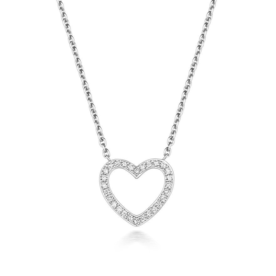 Statement Natural Diamond Heart Necklace 18ct White Gold Hallmarked British Made