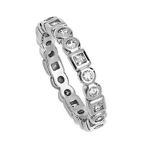 Sterling Silver Eternity Ring Anniversary Gemstone 925 Hallmarked Size L - Q