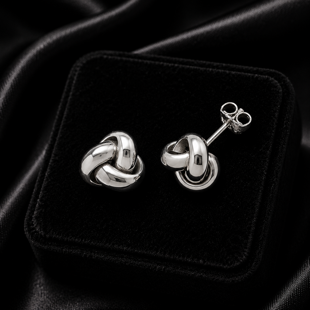 Statement Knot Stud Earrings 9ct White Gold 375 Hallmarked Brand New Boxed
