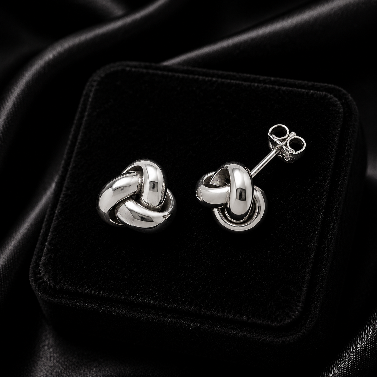 Statement Knot Stud Earrings 9ct White Gold 375 Hallmarked Brand New Boxed