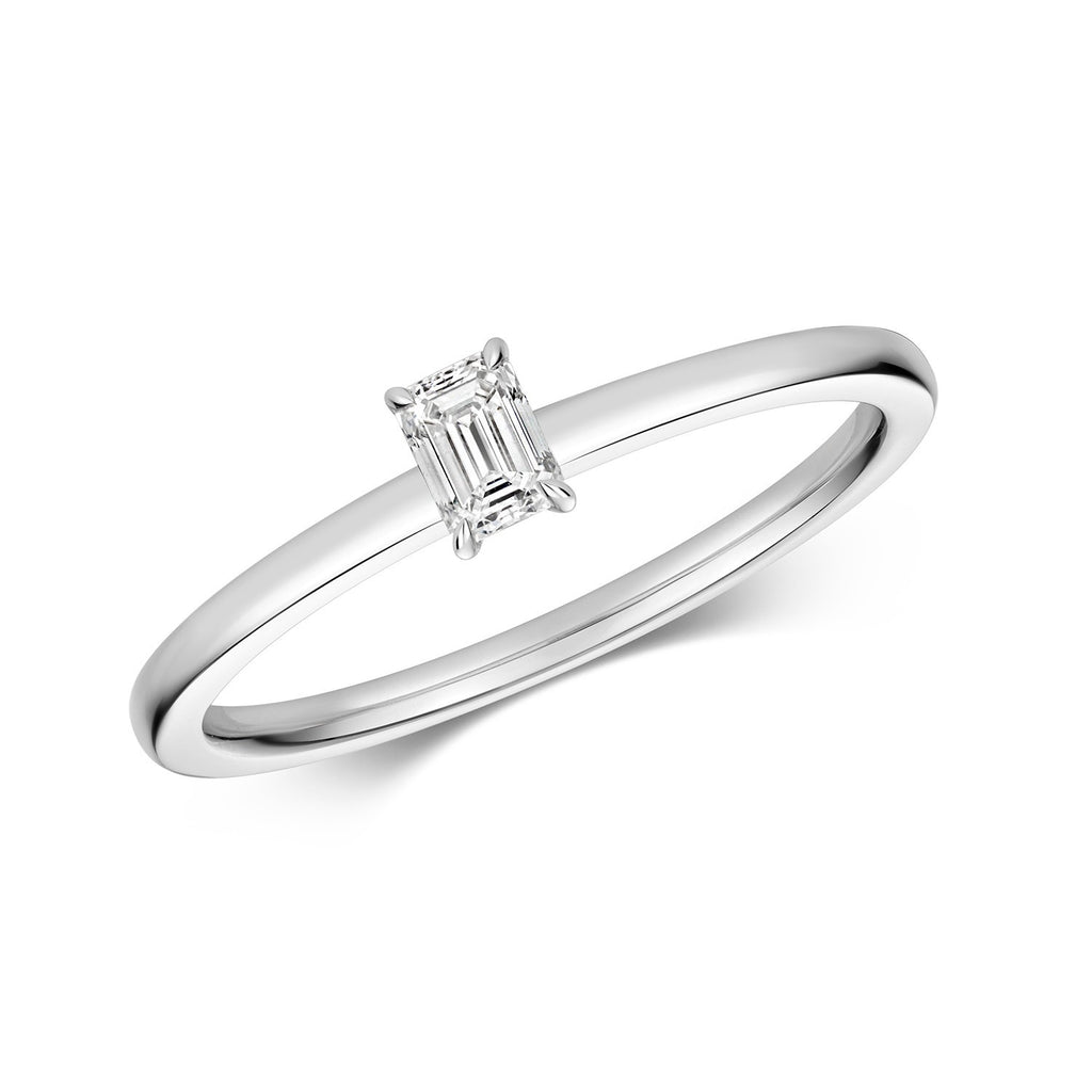 1 Natural Diamond Baguette Solitaire Ring 18ct White Gold Hallmarked Sizes K - N