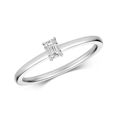 1 Natural Diamond Baguette Solitaire Ring 18ct White Gold Hallmarked Sizes K - N