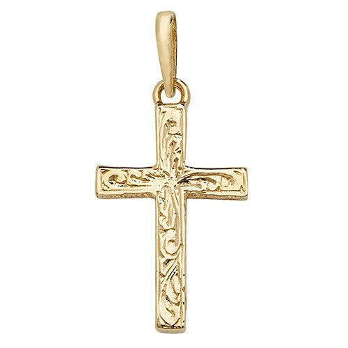 9ct Yellow Gold Patterned Cross Pendant 375 Hallmarked All Chain Lengths
