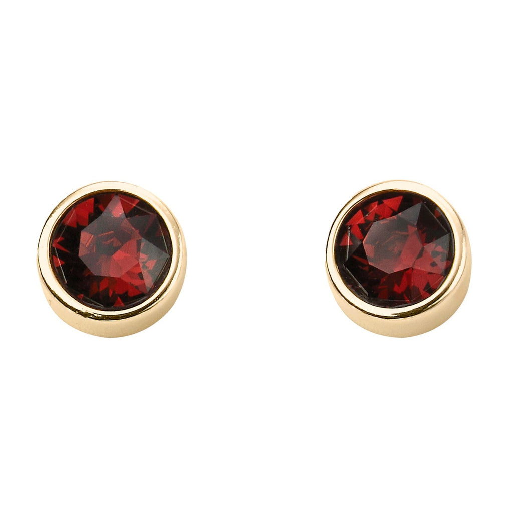 Engravable Solitaire Garnet Pendant and Earrings Set Yellow Gold Plated