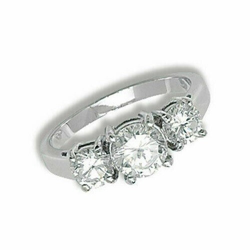 Sterling Silver Three Stone Ring Trilogy Engagement 925 Hallmarked Size L - U
