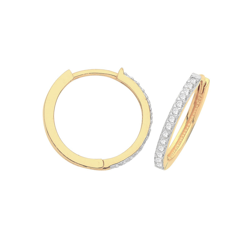 Mens 14 Stone Huggie Hoop Earring 9ct Yellow Gold 375 Hallmarked Brand New Boxed