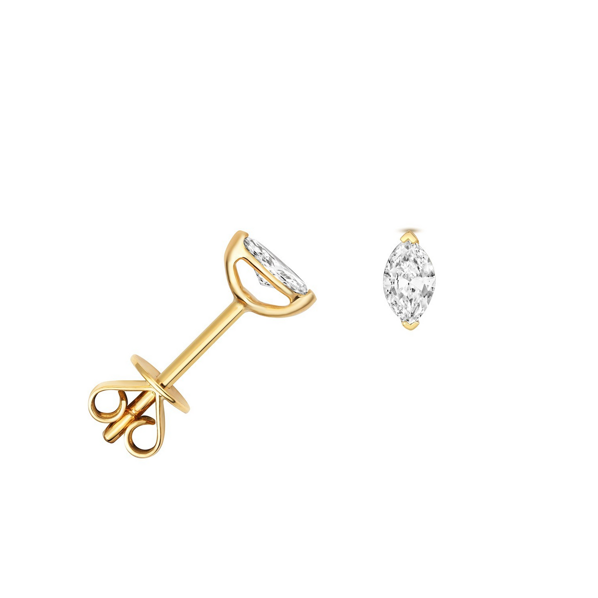 Natural Diamond Marquise Stud Earrings 18ct Yellow Gold Hallmarked British Made