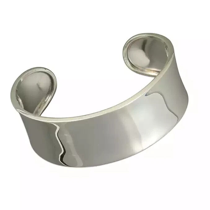 Wide Dished Cuff Bangle Sterling Silver 925 Hallmarked British Made Brand New