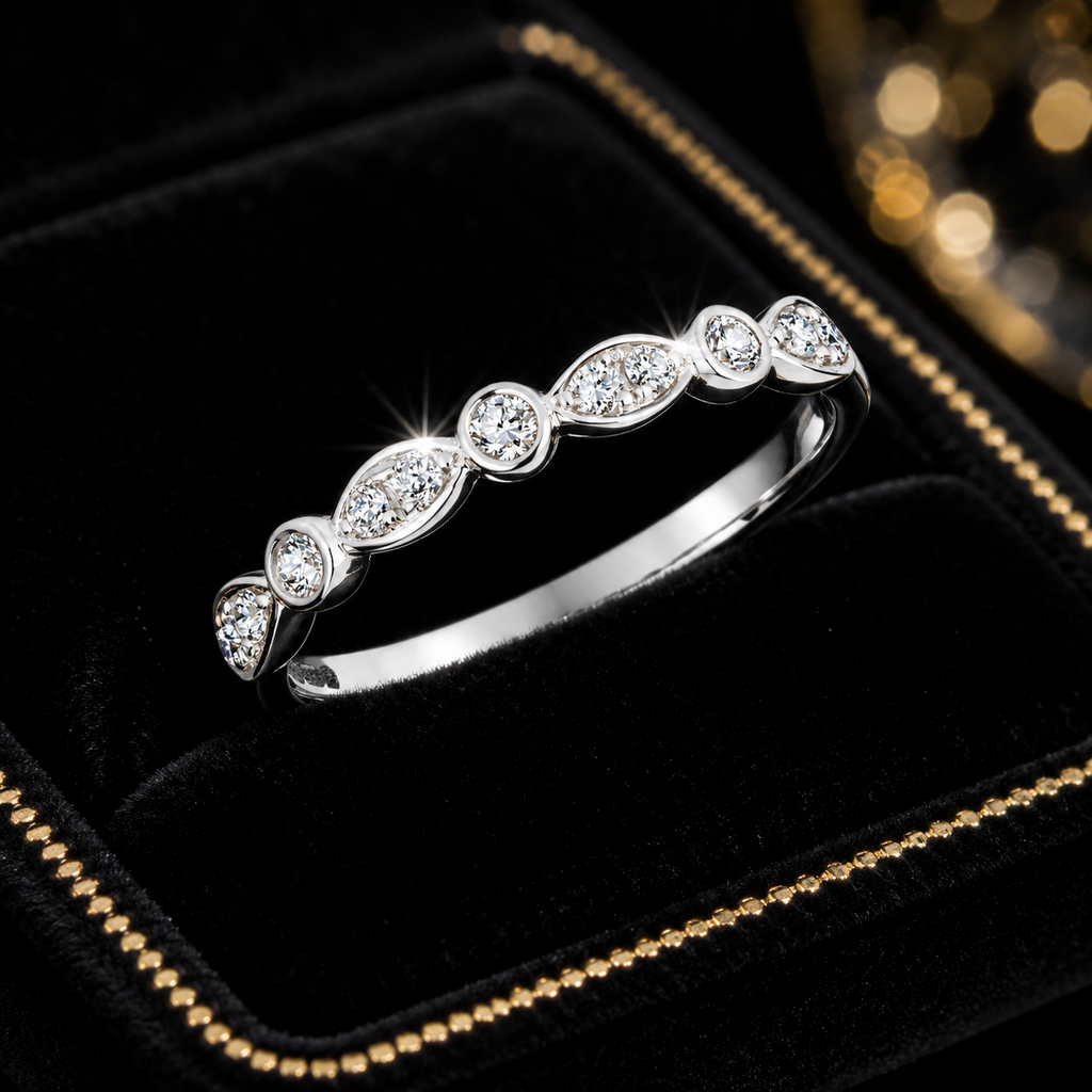 11 Natural Diamond Flush Ring 18ct White Gold Hallmarked Sizes J - Q