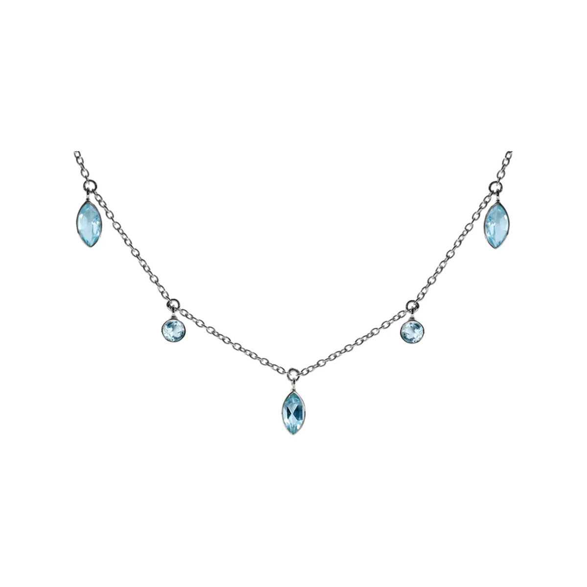 Marquise Blue Topaz Necklace Sterling Silver 925 Hallmarked British Made