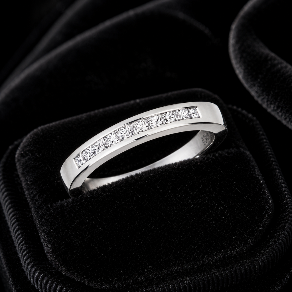 Channel Set Natural Diamond Ring 18ct White Gold 375 Hallmarked Sizes J - Q
