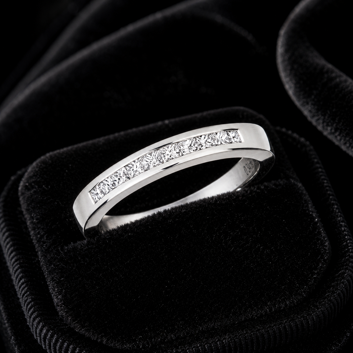 Channel Set Natural Diamond Ring 18ct White Gold 375 Hallmarked Sizes J - Q