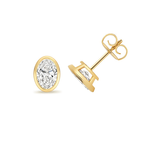 1 Lab Grown Diamond Oval Stud Earrings 18ct Yellow Gold Hallmarked British Made